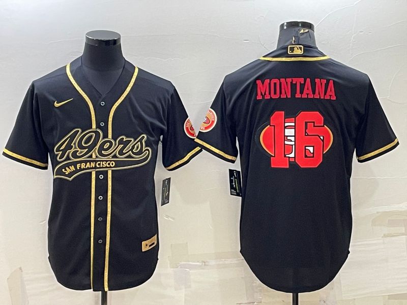 Men San Francisco 49ers #16 Montana Black Gold 2022 Nike Co branded NFL Jersey